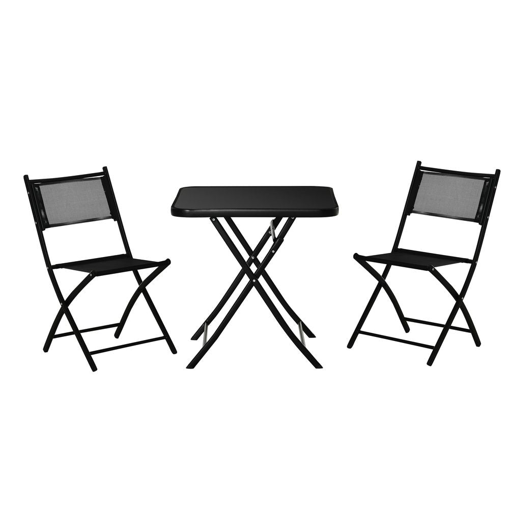 3PC Garden Bistro Set, Folding Black Glass