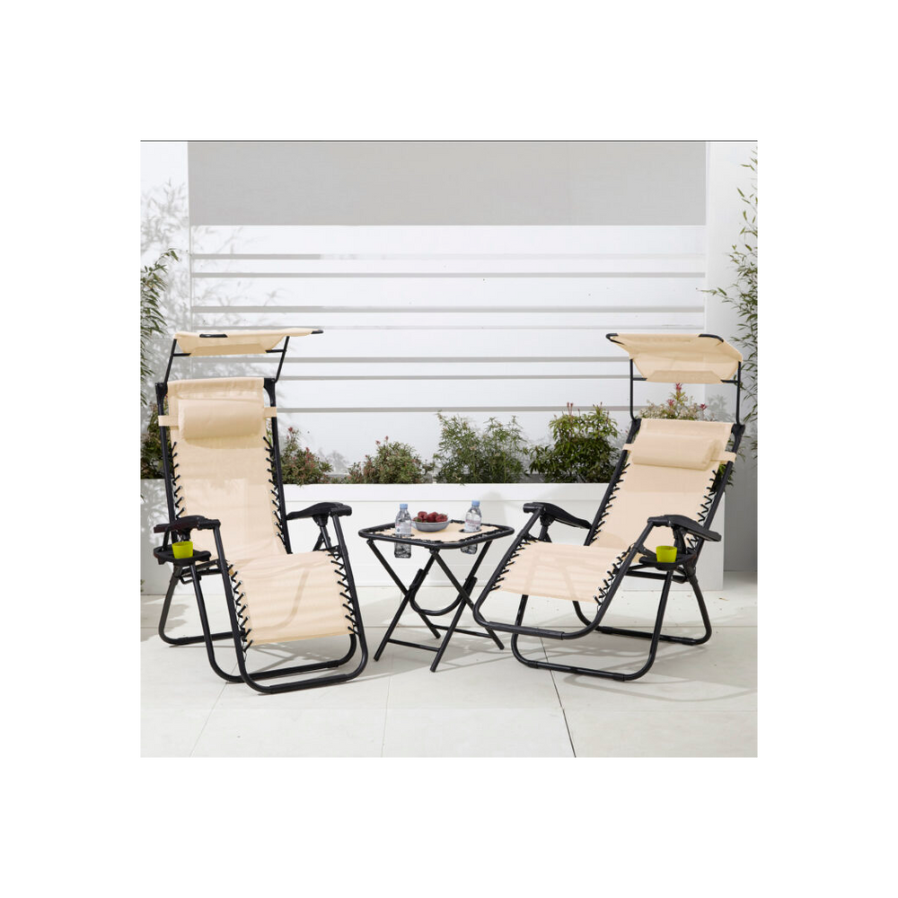 Neo Beige Folding Portable Zero Gravity Chairs and Table Set