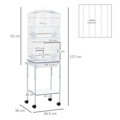 Bird Cage for Budgie Finch Canary Parakeet W/ Stand Sliding Tray White Pawhut