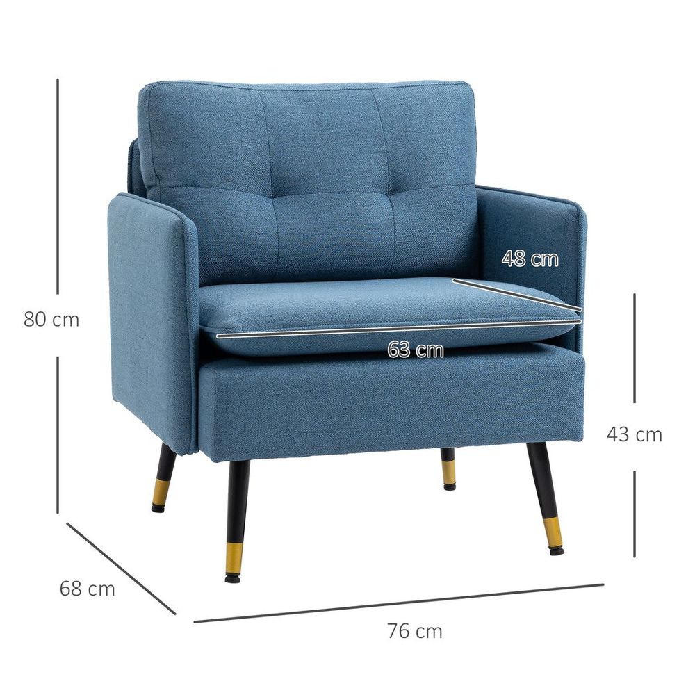 Modern Upholstered Armchairs Tufted Accent Chairs for Bedroom Dark Blue