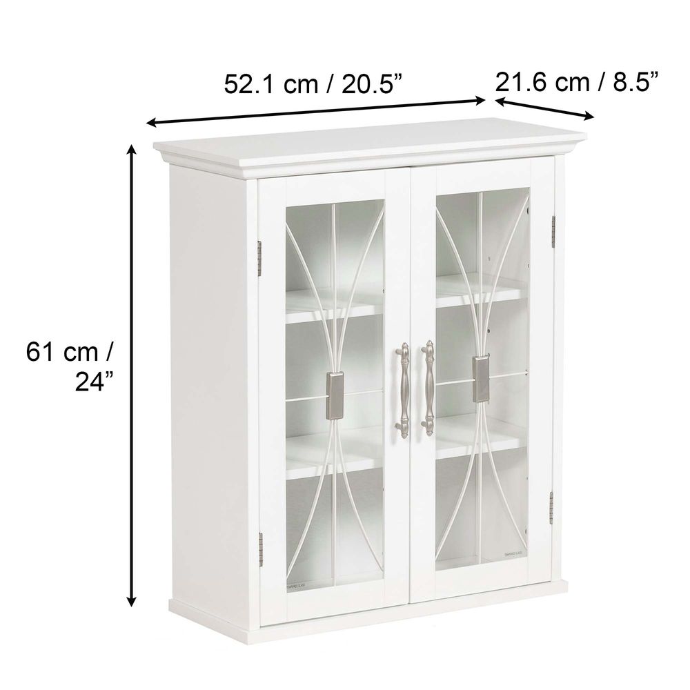 Delaney Bathroom Wooden Wall Cabinet White 7930 With 2 Glass Doors