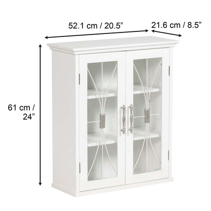 Delaney Bathroom Wooden Wall Cabinet White 7930 With 2 Glass Doors