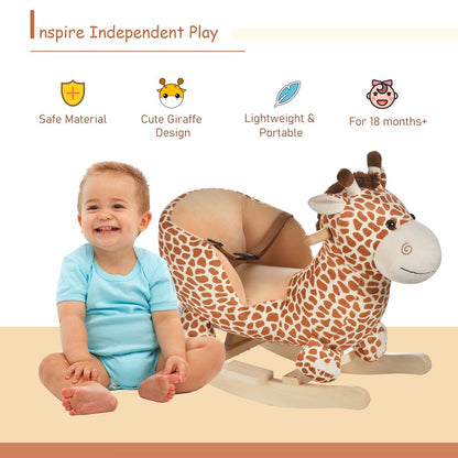 Baby Rocking Horse Kids Ride on Giraffe Plush Toy W/ 32 Song Seat Belt