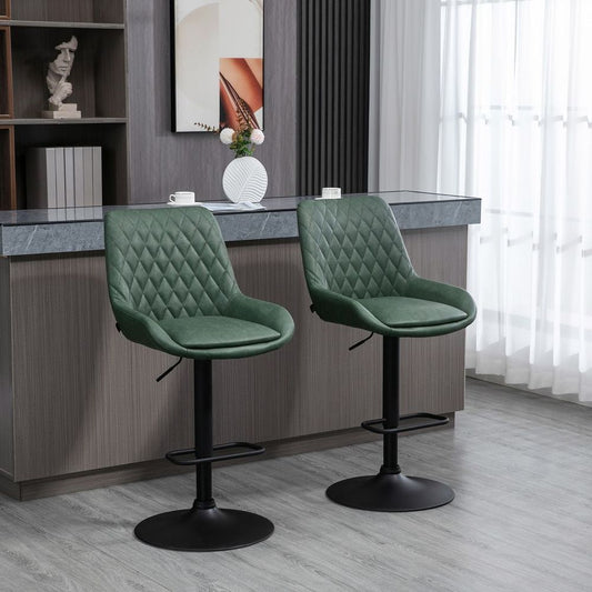 Bar Stools Set of 2, Adjustable Bar Chairs 360° Swivel for Kitchen Green