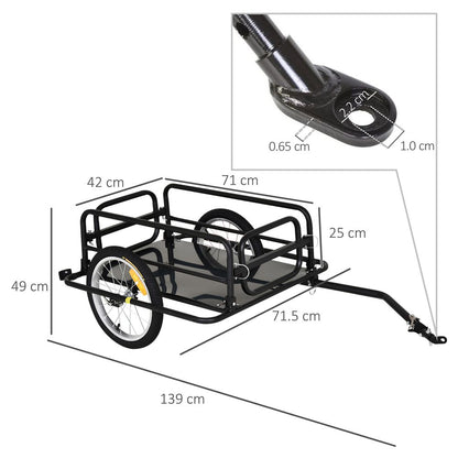 Folding Frame Bike Cargo Trailer Extra Bicycle Storage Carrier W/Hitch-Black