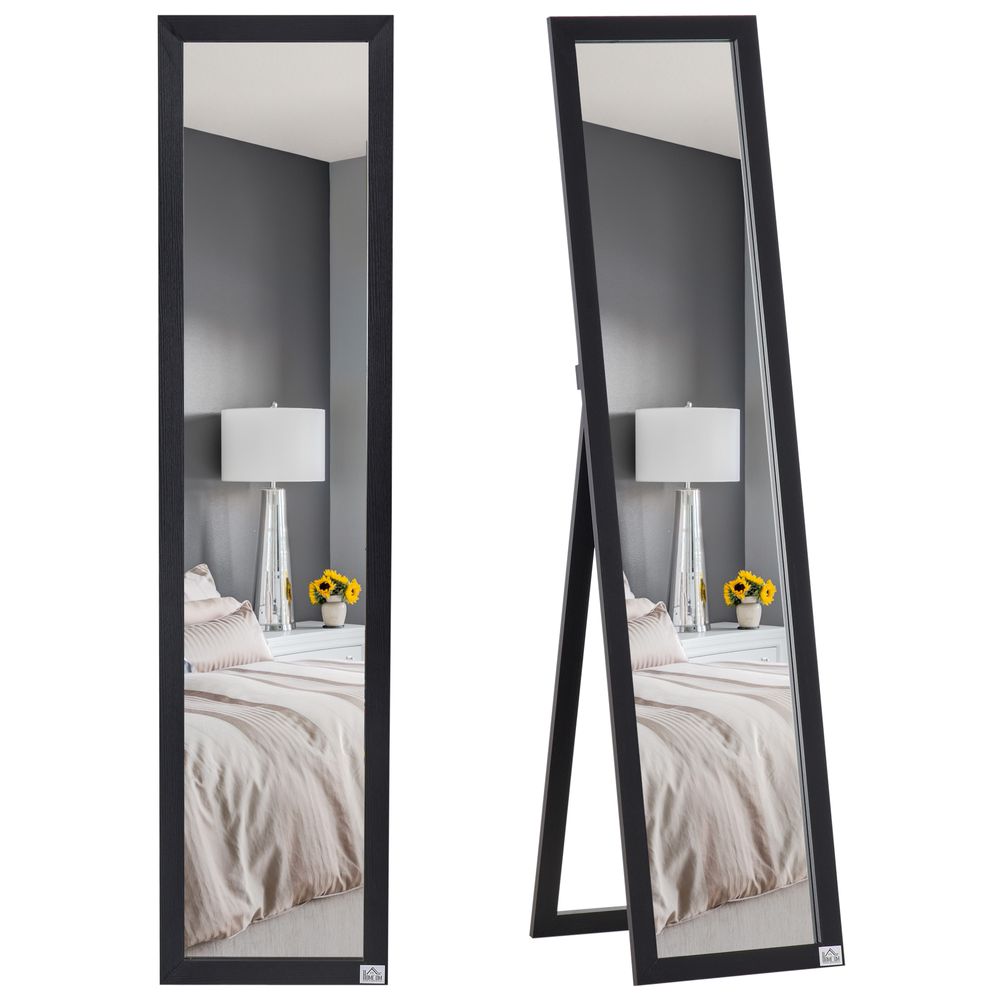 Full Length Mirror, Floor Standing or Wall-Mounted Long Mirror, Black