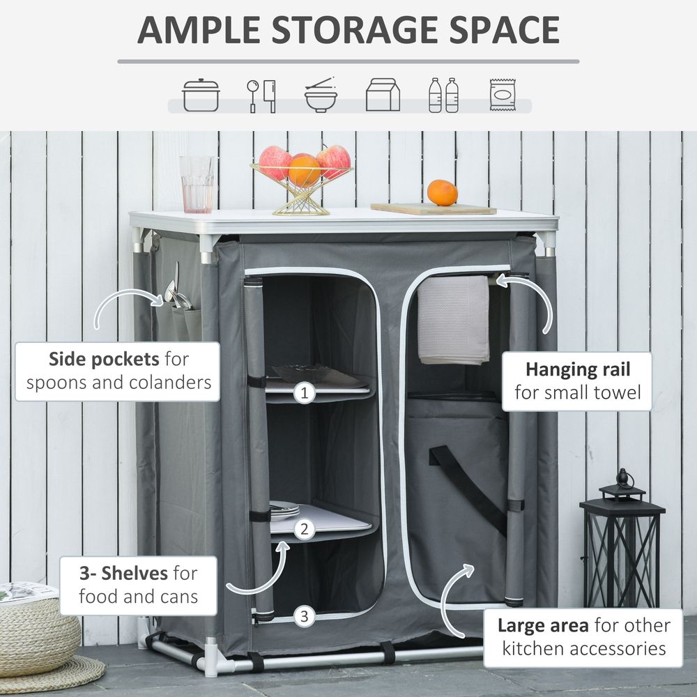 Outdoor Aluminum 3-shelf Camping Cupboard Kitchen Station Cook Table