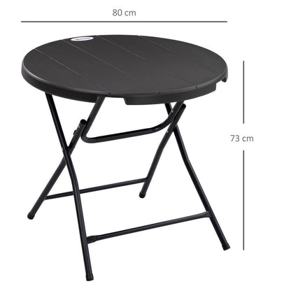 Foldable Garden Table for 4, Round Outdoor Dining Table with Steel Frame