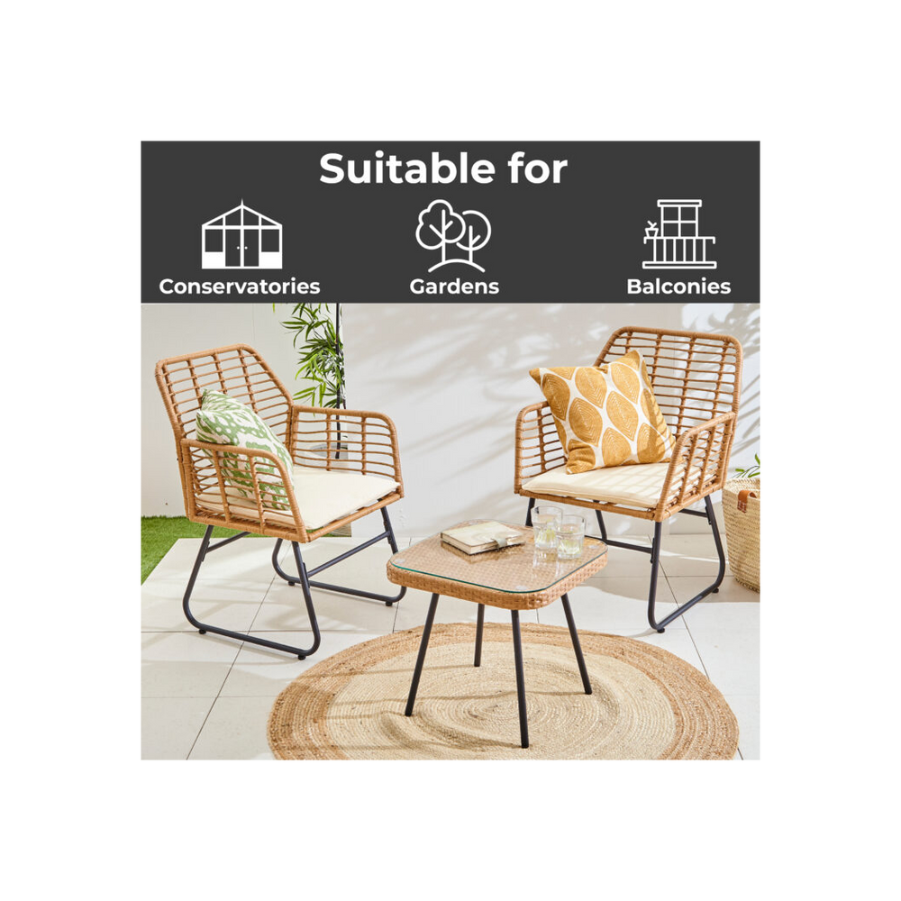 Neo 3 Piece Bamboo Style Garden Table & Chairs Bistro Set