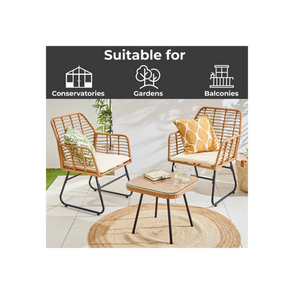 Neo 3 Piece Bamboo Style Garden Table & Chairs Bistro Set