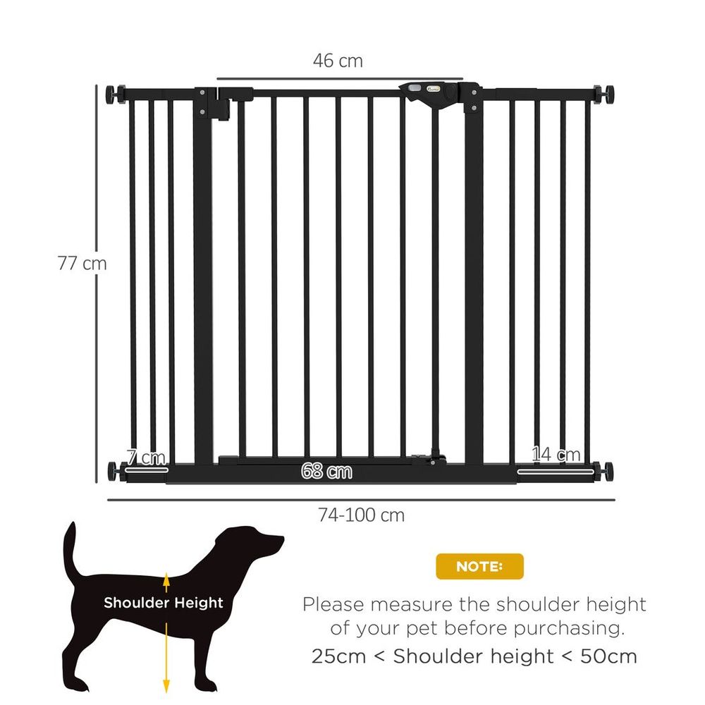 PawHut Adjustable Safety Gate w/ 2 Extensions and Four Adjustable Screws, Black