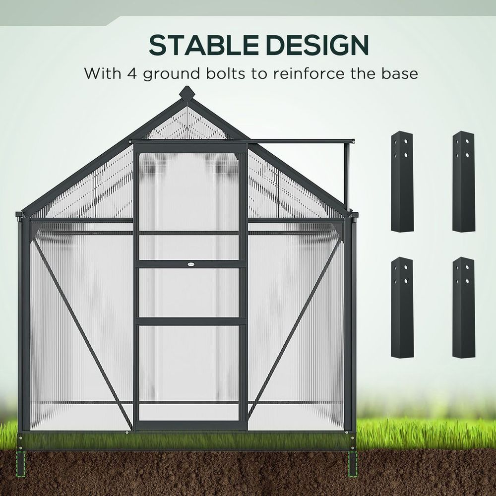 Polycarbonate Walk-In Garden Greenhouse Aluminium Frame w/ Slide Door 6 x 6ft