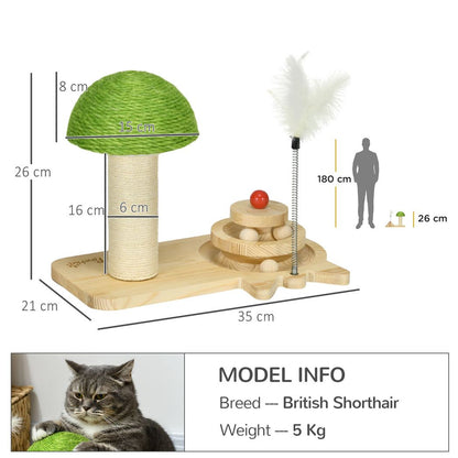 PawHut Mushroom-Shaped Cat-Scratching Post for Indoor Cats with Toy Balls