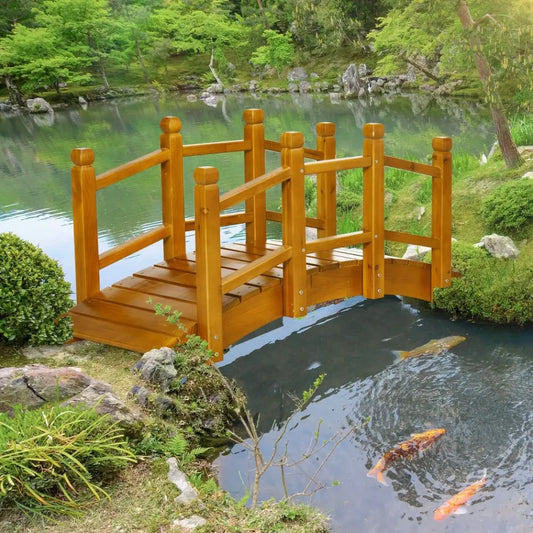 Wooden Garden Bridge Arc Footbridge with Safety Railings for Pond Creek Stream