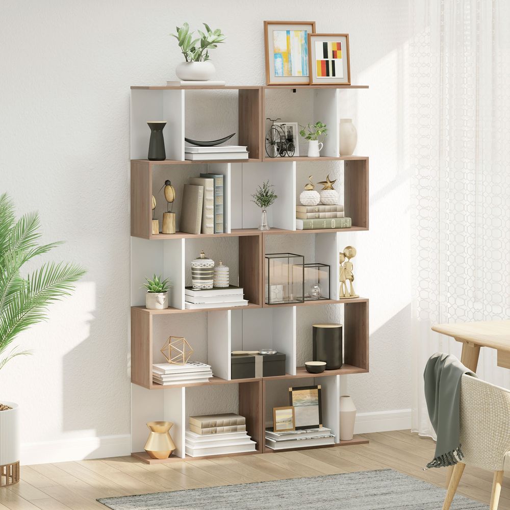 5-tier Display Shelving Storage Bookcase S Shape design Unit Natural