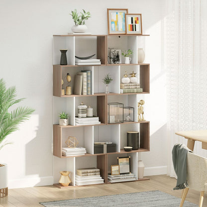 5-tier Display Shelving Storage Bookcase S Shape design Unit Natural