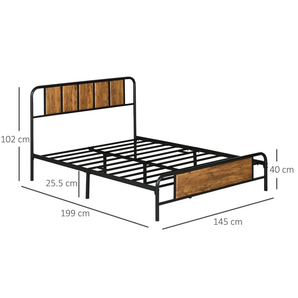 Double Bed Frame Steel Bed Base with Headboard 145 x 199cm Brown