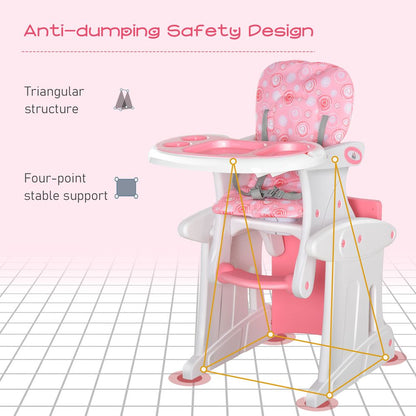 3-in-1 Convertible Baby High Chair Booster Seat w/ Removable Tray Pink HOMCOM