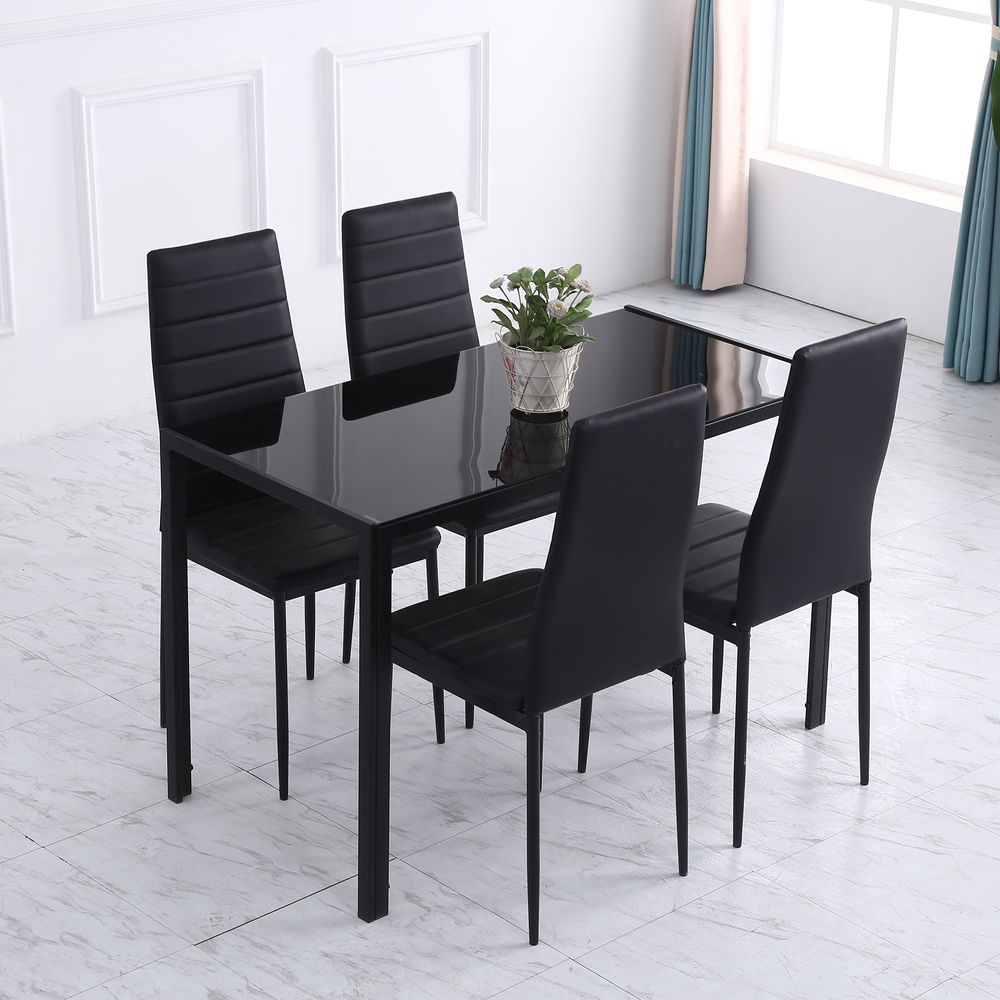 Modern Rectangular 4 Seater Dining Table with Tempered Glass Top