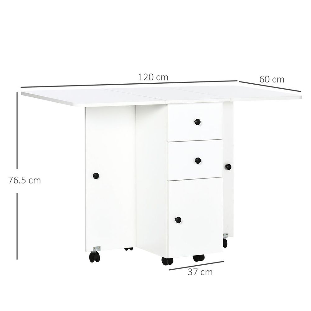 Folding Dining Table, Drop Leaf Table With Storage Drawers White