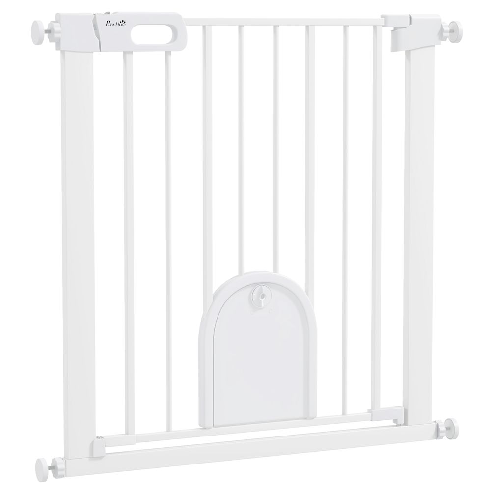 PawHut 75-82 cm Pet Safety Gate Pressure Fit Stair w/ Small Door Double Locking