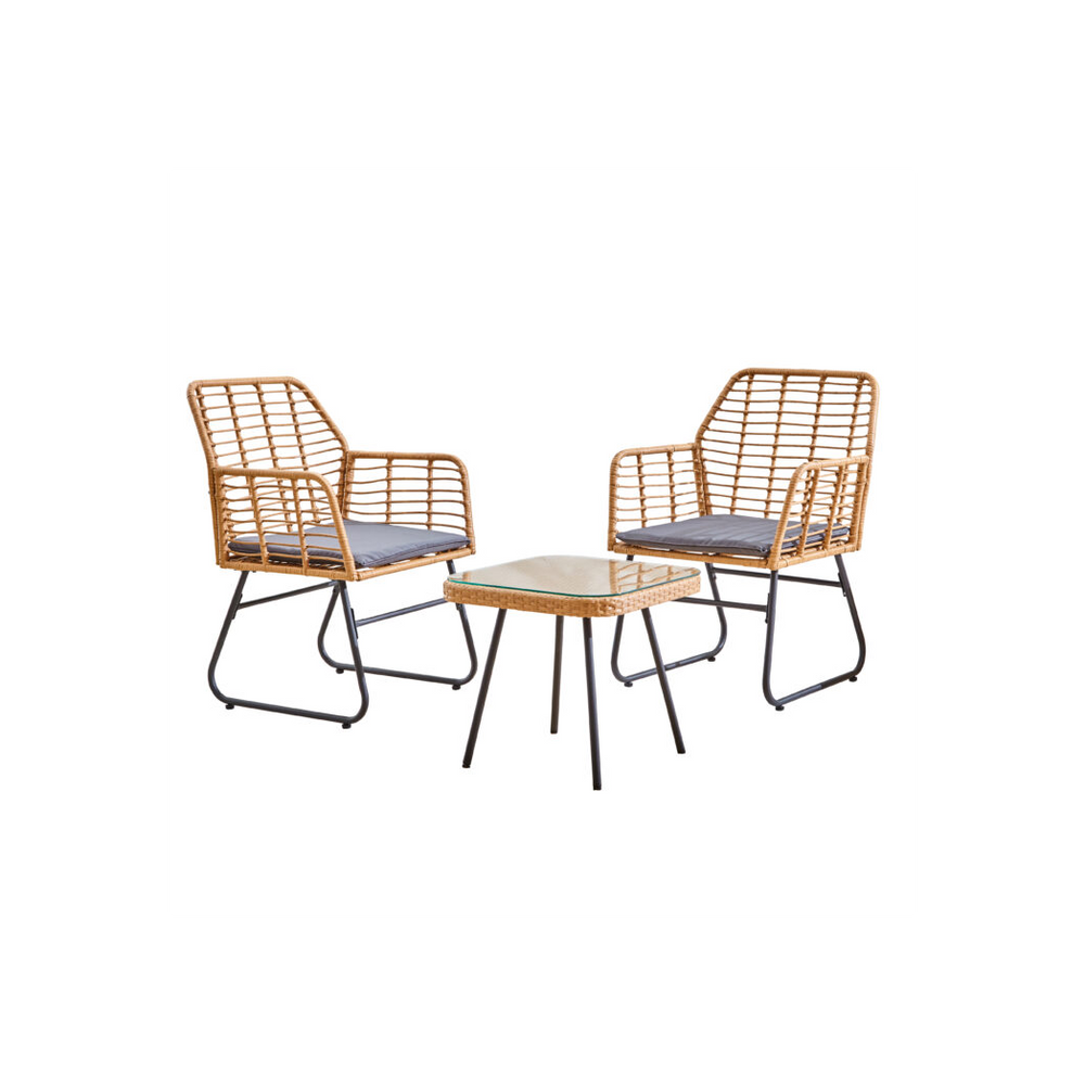 Neo Grey 3 Piece Bamboo Style Garden Table & Chairs Bistro Set