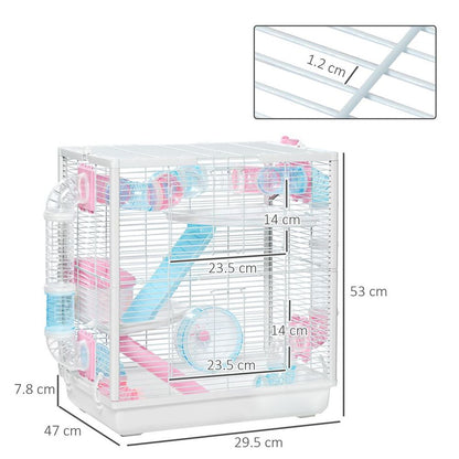 PawHut Hamster Cage w/ Tunnel Tube, Detachable Bottom, Ramps, Exercise Wheel