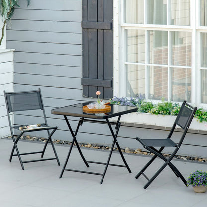 3PC Garden Bistro Set, Folding Black Glass