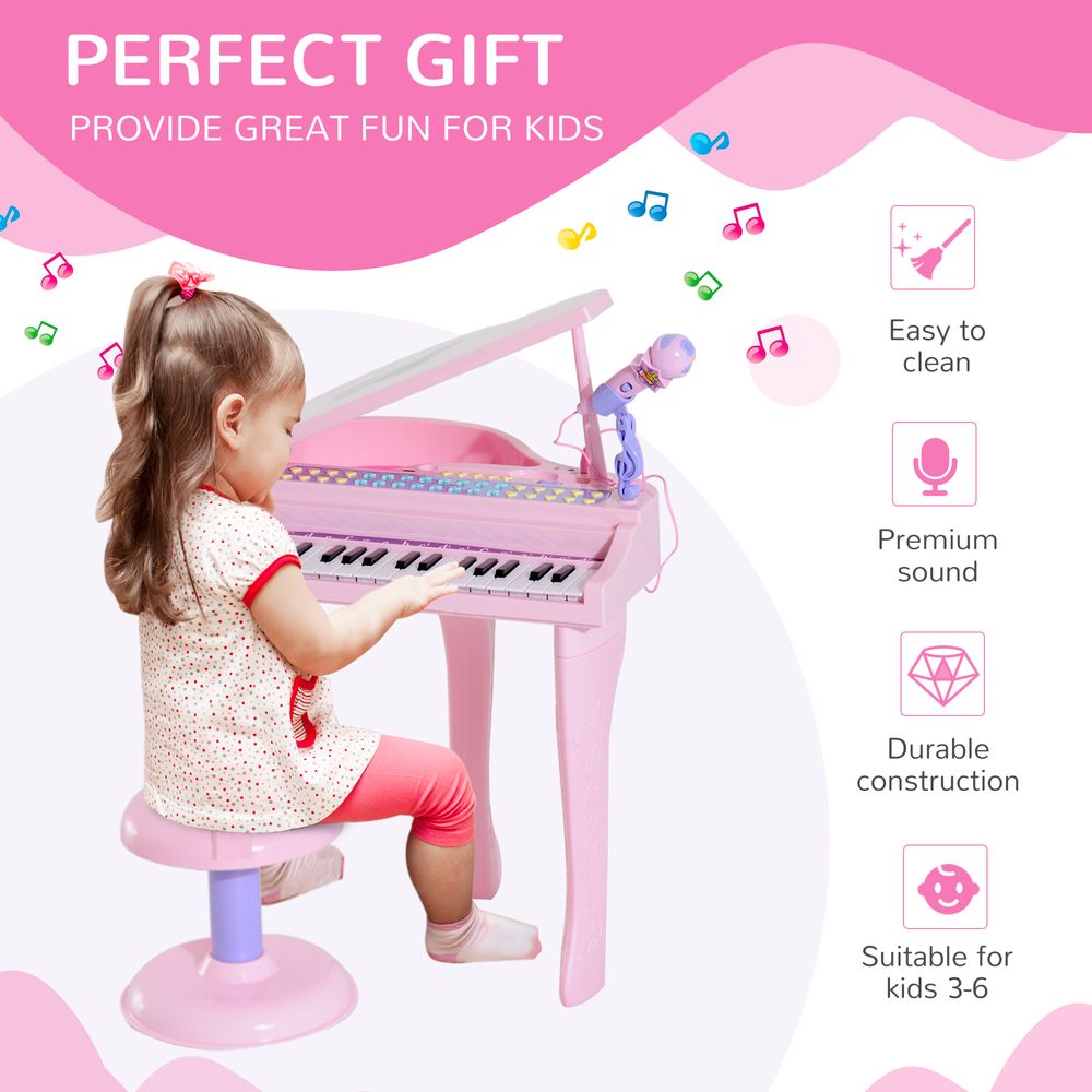 37 Key Musical Mini Piano Electrionic Keyboard Microphone Stool Pink