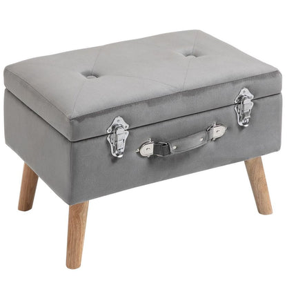 Velvet-Touch Suitcase Storage Stool Ottoman Suitcase 2 Latches Wood Legs