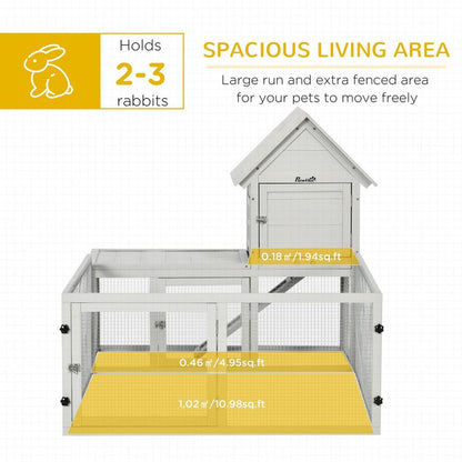 PawHut Rabbit Hutch Guinea Pig Cage w/ Slide-Out Tray, Fenced Area