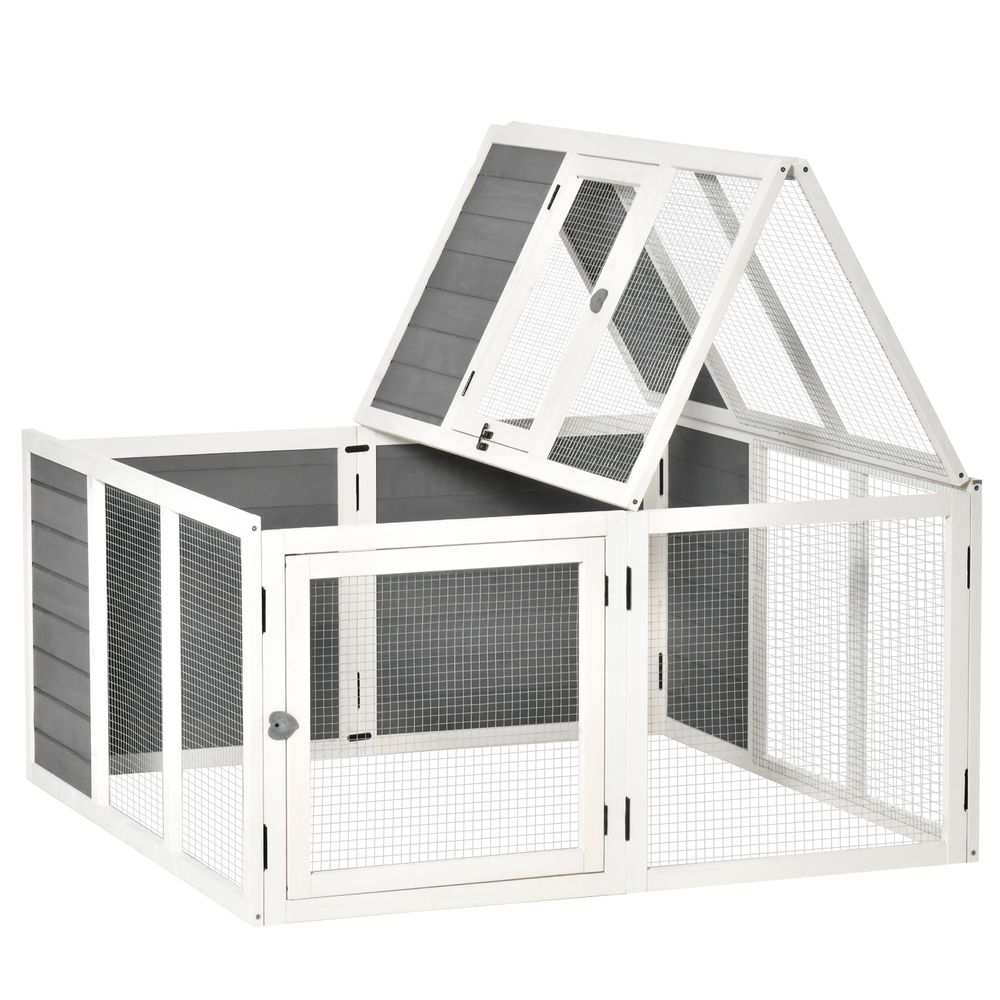 Rabbit Hutch Small Animal Guinea Pig House with Openable Roof Grey Pawhut