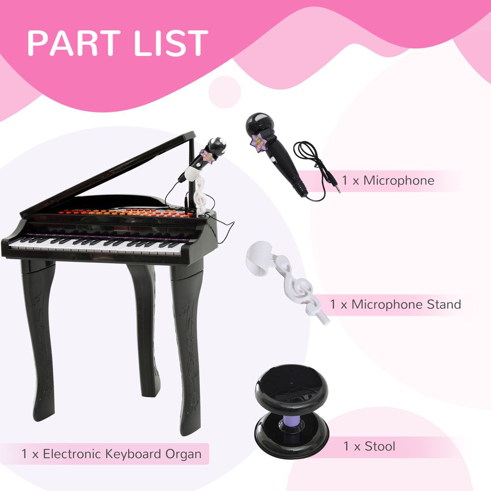 37 Key Musical Mini Piano Electrionic Keyboard Microphone Stool Black