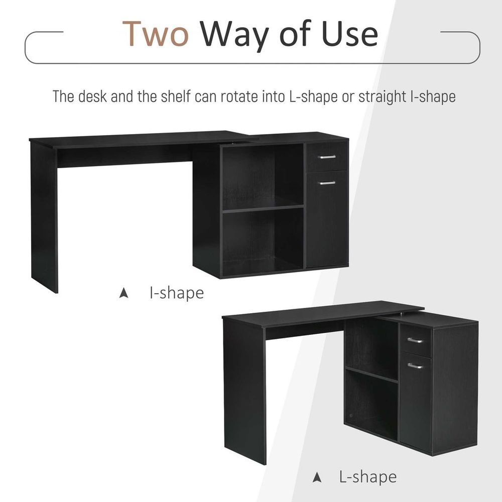 Corner Computer Desk 360  Rotating Dining Table W/ Storage Shelf Black