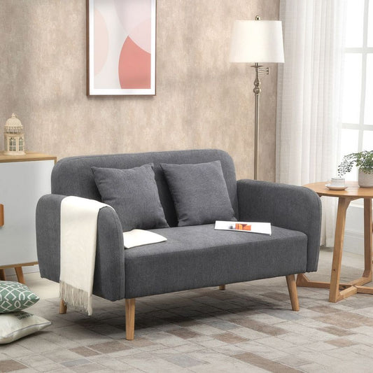 2-Seat Loveseat Sofa Chenille Fabric Upholstered Couch Rubberwood Legs, Grey