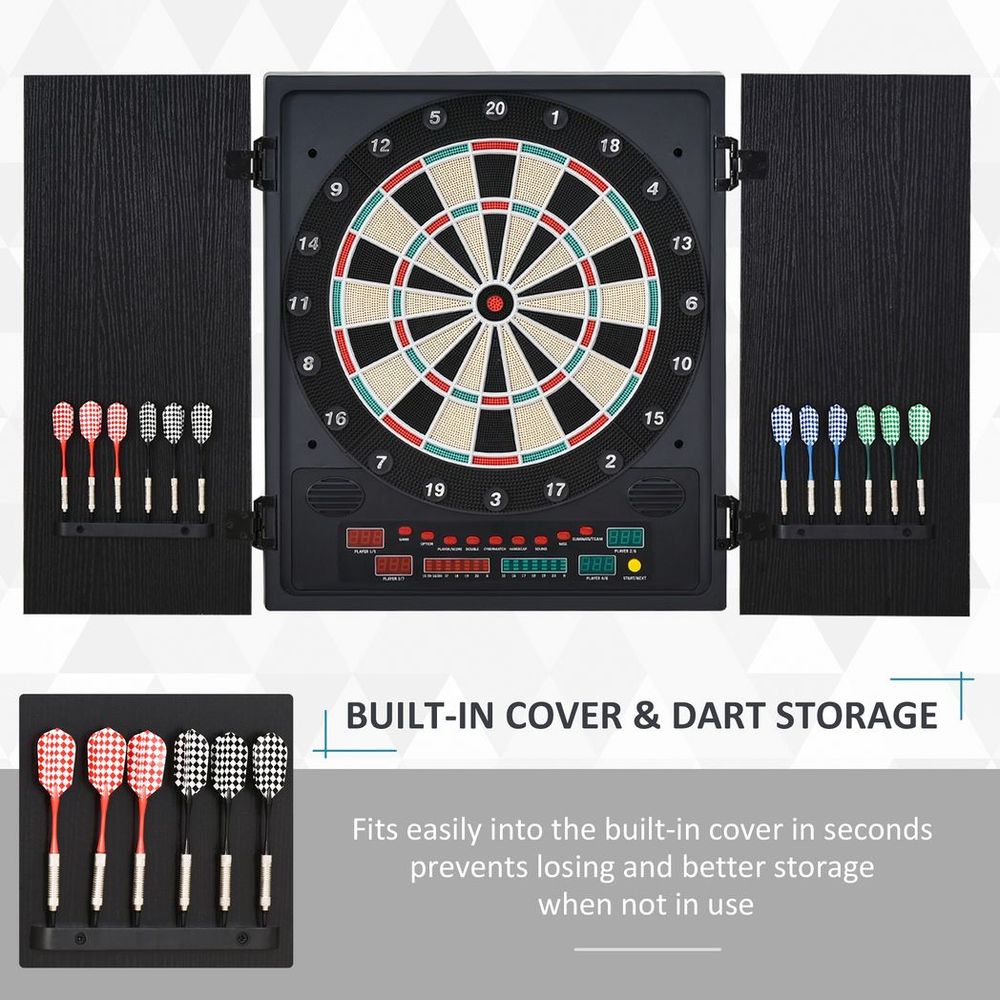 Electronic Dartboard with LED Digital Score Board 27Games Storage Cabinet