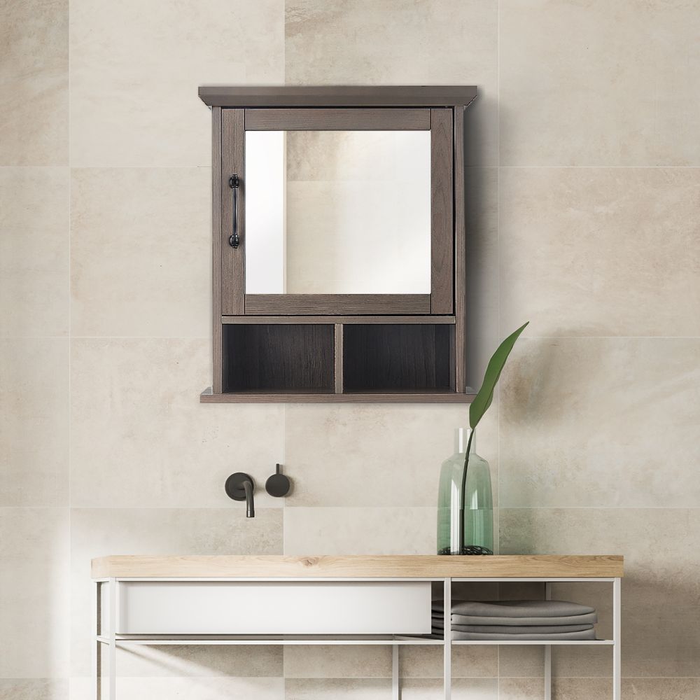 Russell Wooden Bathroom Wall Mirrored Medicine Cabinet Salt Oak