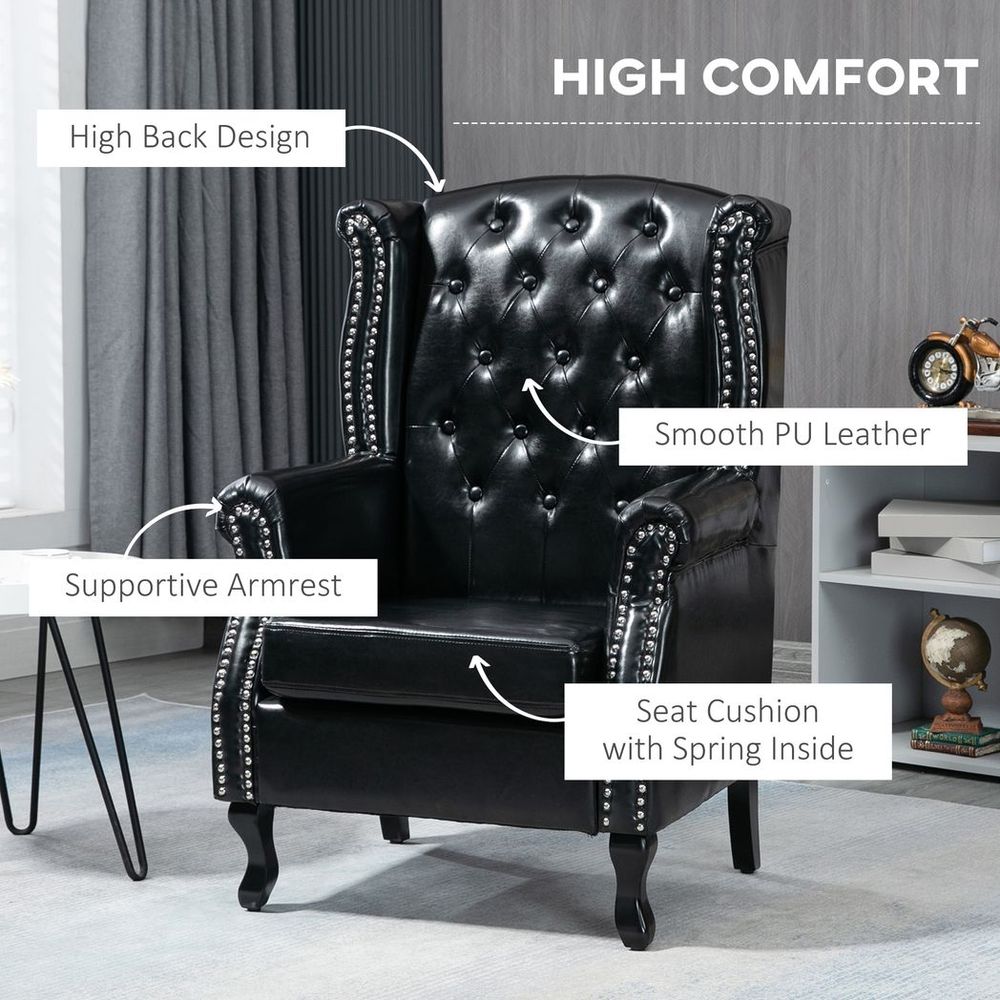 Chesterfield-style Wing Back Armchair Tufted Accent Chair Black