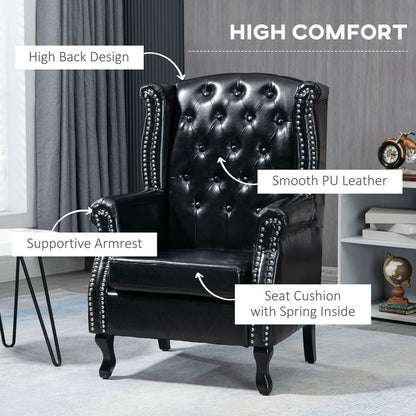 Chesterfield-style Wing Back Armchair Tufted Accent Chair Black