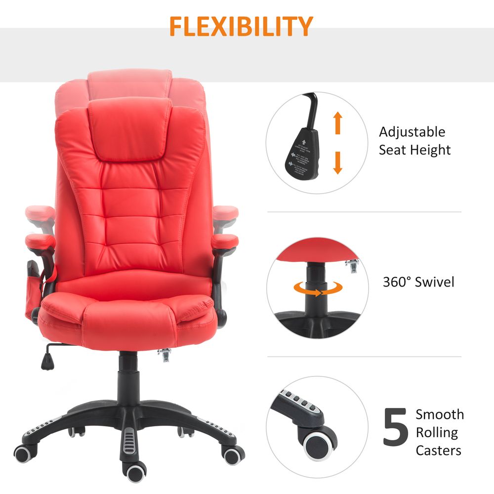 Heated Vibrating Massage Office Chair with Reclining Function, Red