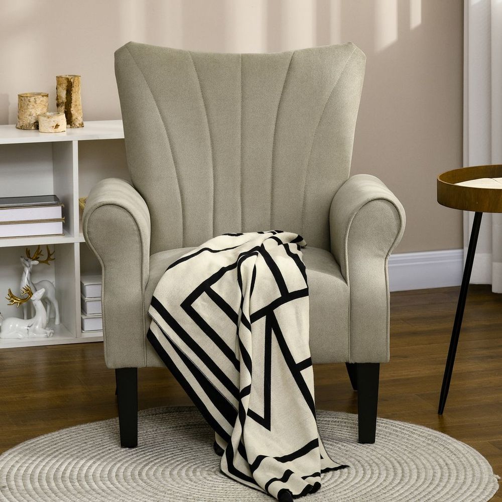 Armchair, Upholstered Modern Accent Chair with Wood Legs, Beige