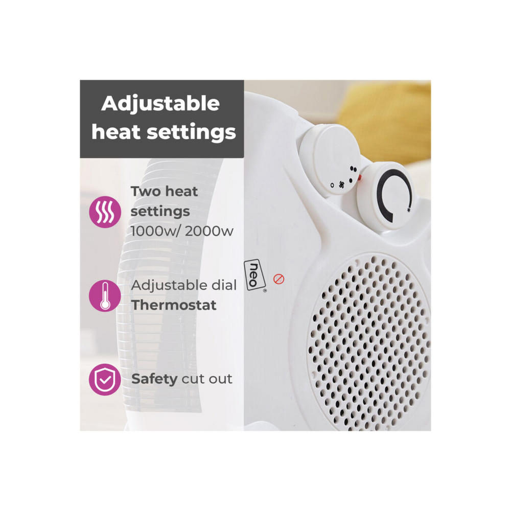 Neo White Electric Fan Heater 2000W Portable Floor or Upright