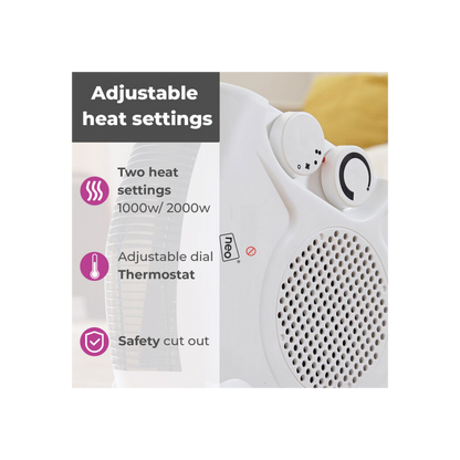 Neo White Electric Fan Heater 2000W Portable Floor or Upright