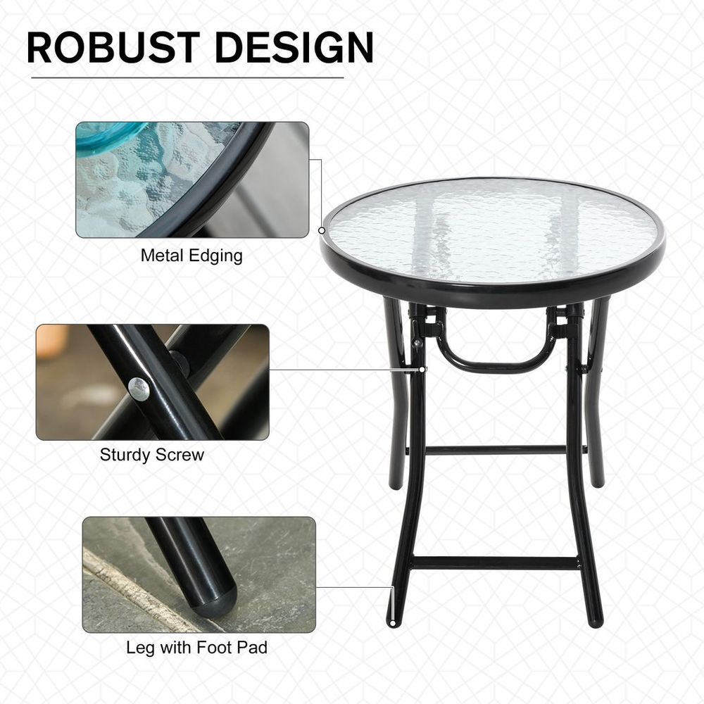 Folding Garden Table Round Foldable Table with Safety Buckle Black