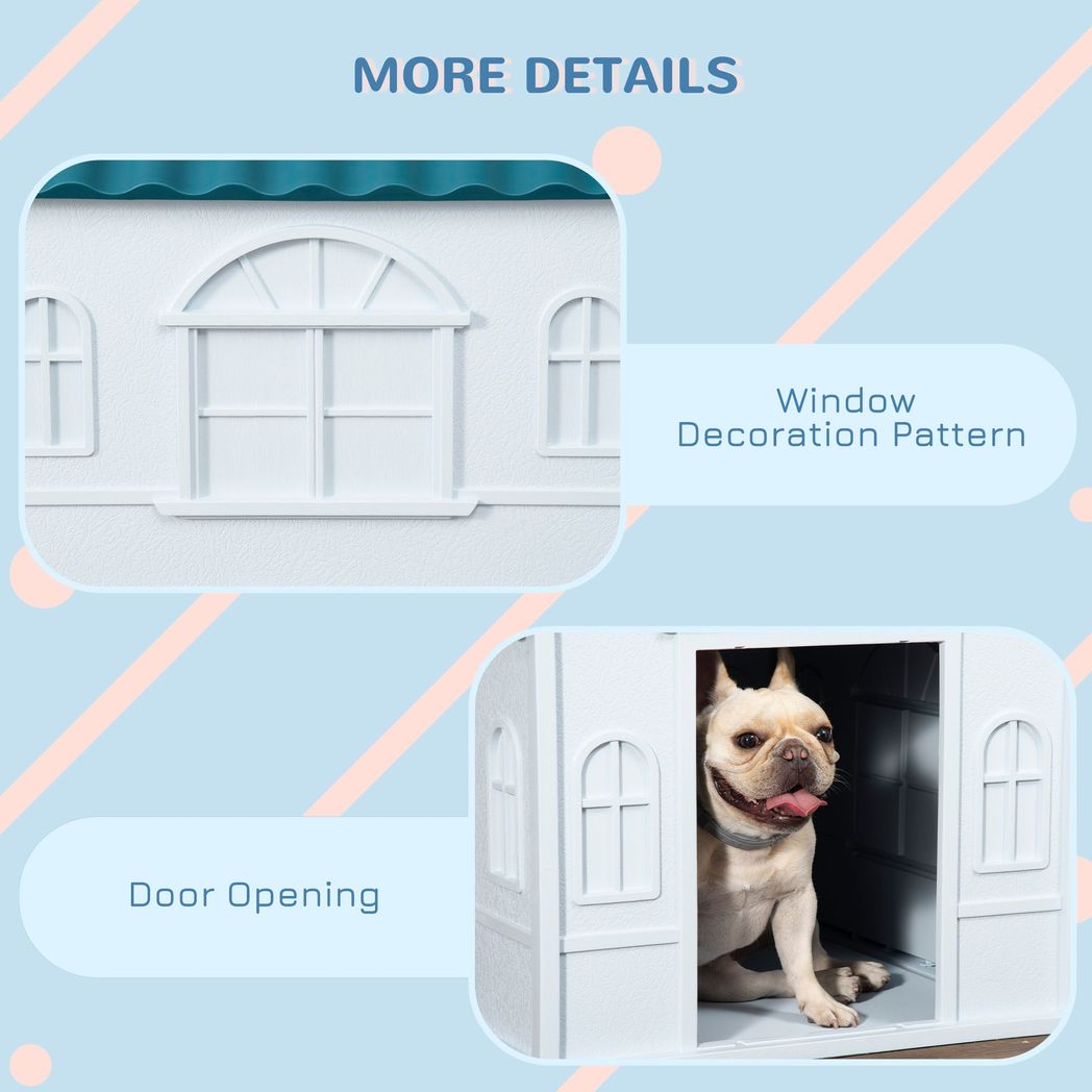 PawHut Weather-Resistant Dog House, Puppy Shelter for Medium Dogs - Blue