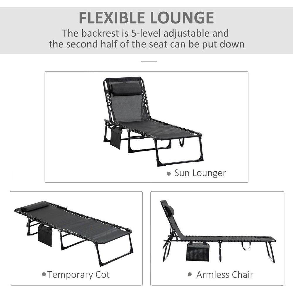 Lounger Folding Reclining Camping Bed 5-position Adjustable Black