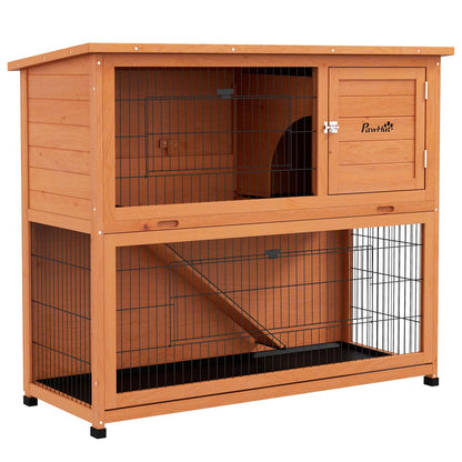 PawHut Wooden Rabbit Hutch Antiseptic Outdoor, for 1-2 Rabbits, Orange