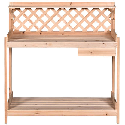 Fir Wood Outdoor Garden Potting Table with Drawer