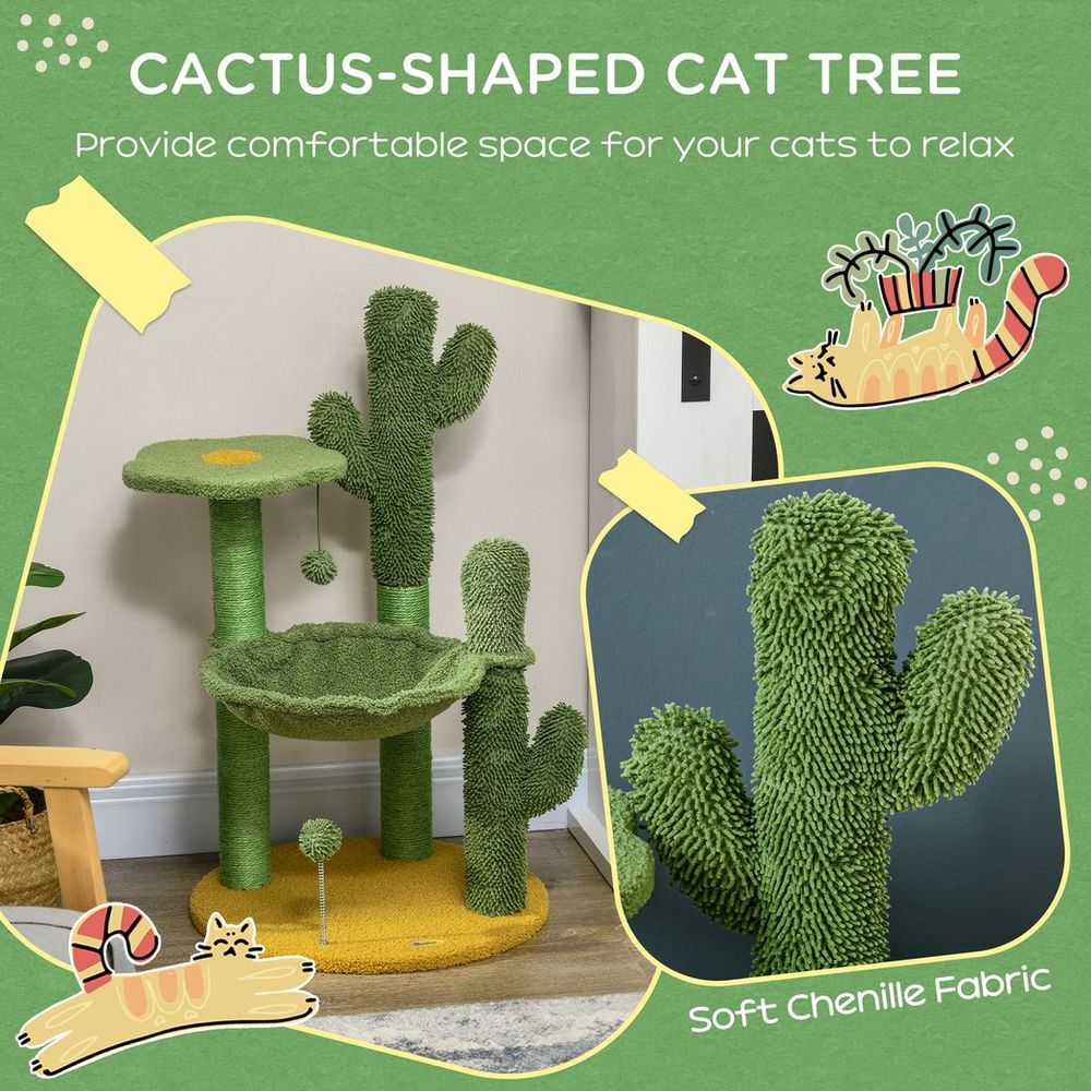 PawHut Cactus Tree for Indoor Cats, Modern Cat Tower with Hammock, Green