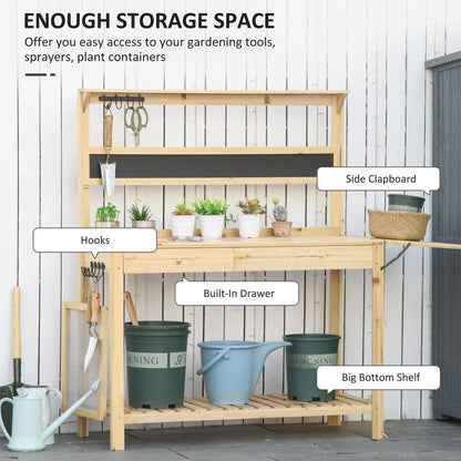 Potting Bench Table Workstation w/ Chalkboard, Sink, Hooks and Drawer